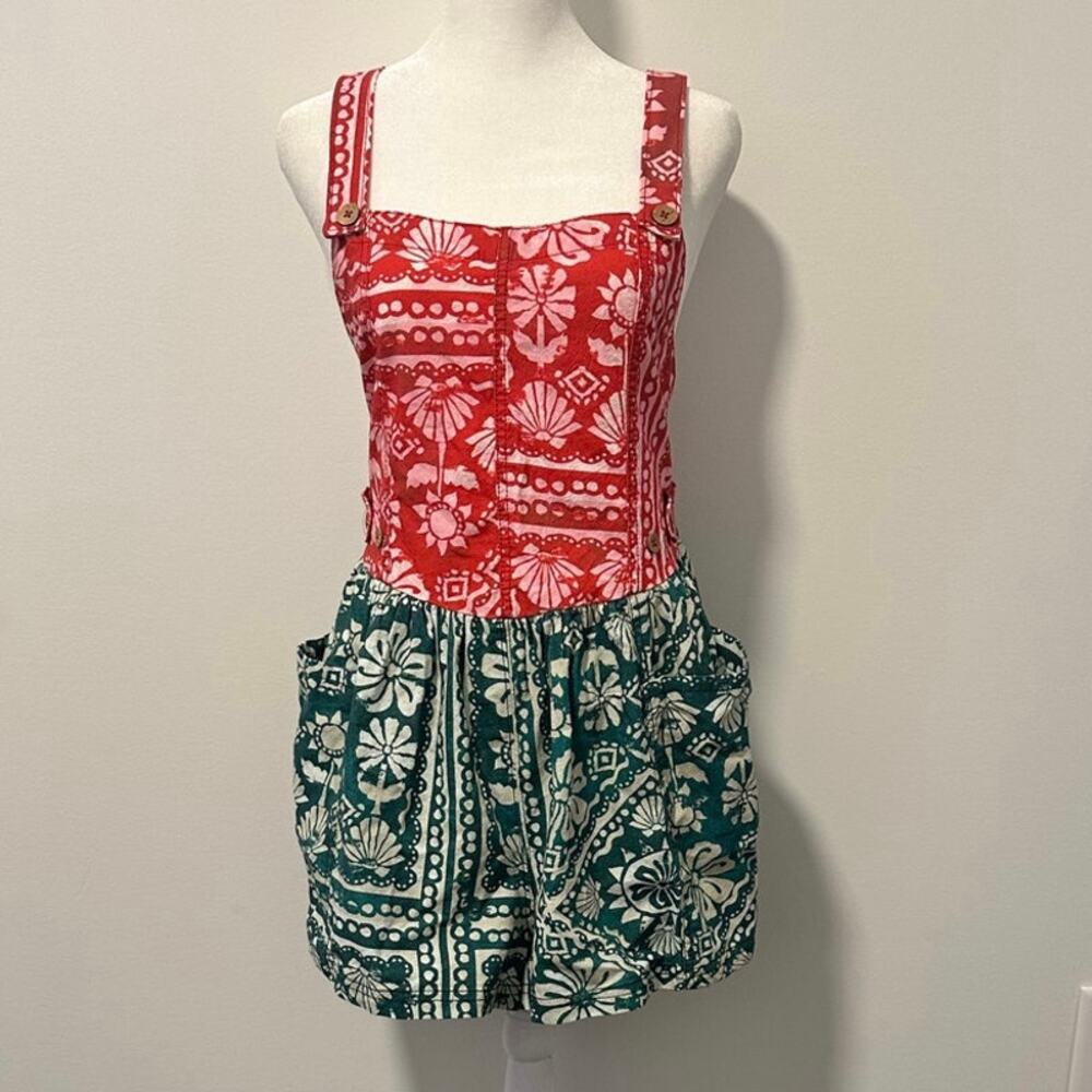 Free People Tropical Print Red and Green Romper